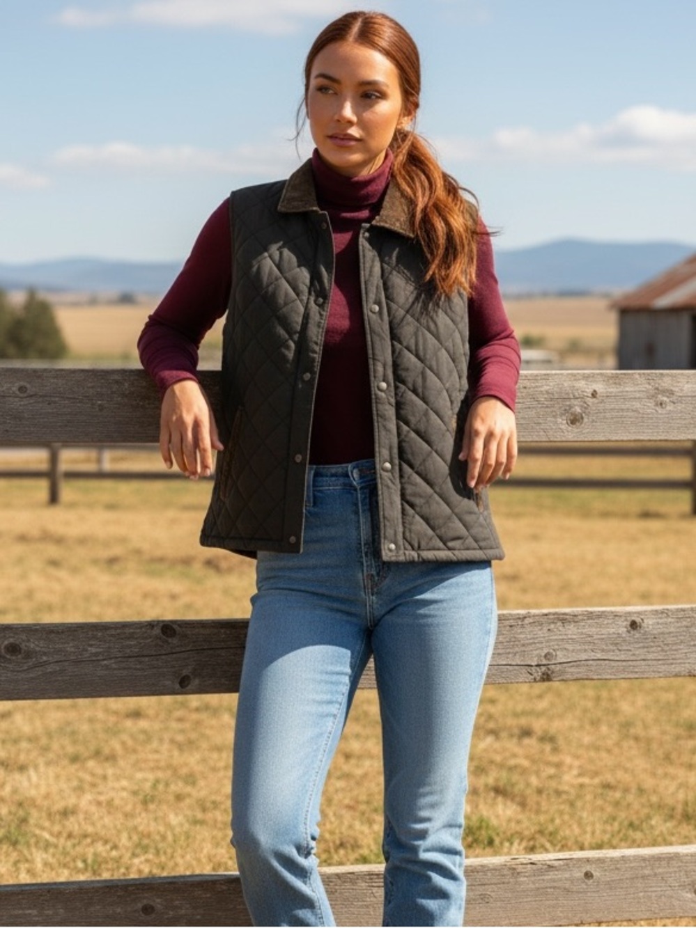 Equestrian Brown Vest Mountain Horse Quilted Equestrian Western Cowgirl